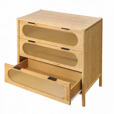 Aash 3-drawer Environmentally Friendly Bamboo Ccent Cabinet With Storage, Pale Yellow Finish- The Pop Maison 5 Aash 3-drawer Environmentally Friendly Bamboo Ccent Cabinet With Storage, Pale Yellow Finish- The Pop Maison - Image 3