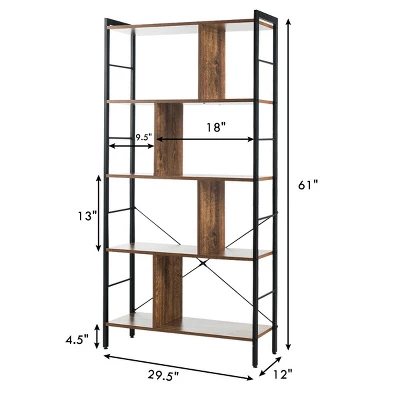 Costway 4-Tier Bookcase Industrial Bookshelf Floor Standing Storage Rack 11 Costway 4-Tier Bookcase Industrial Bookshelf Floor Standing Storage Rack - Image 9