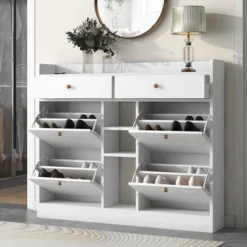 Modern Multifunctional Shoe Cabinet With 4 Turnover Drawers - ModernLuxe