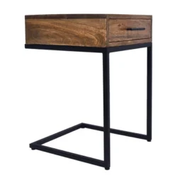 Mango Wood Side Table With Drawer And Cantilever Iron Base Brown/Black - The Urban Port -Baxton Studio Store GUEST a35ef584 45a7 4efc 9473 53895c717869