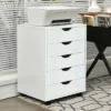 Costway 5 Drawer Dresser Storage Cabinet Chest W/Wheels For Home Office White -Baxton Studio Store GUEST a5b1aedc 6dfd 4aaa bd02 8619b657a2b3