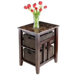 Zoey Side Table Faux Marble Top With Baskets Walnut/Chocolate - Winsome -Baxton Studio Store GUEST af882f83 2bda 4b0b b932 2c949ce1cabe