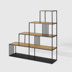 55.5" Modern 4 Shelf With Metal Bar Room Divider Bookcase Coastal Oak/Black - Saracina Home 14 55.5" Modern 4 Shelf With Metal Bar Room Divider Bookcase Coastal Oak/Black - Saracina Home -Baxton Studio Store GUEST b0dd5f61 84fc 4575 9f0d 8fd93ec26adc