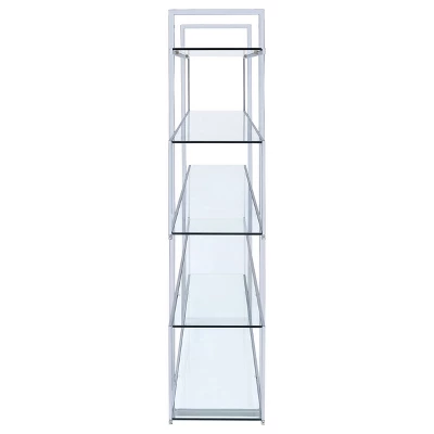 63" Contemporary 5 Shelf Zig Zag Bookcase With Glass Shelves Chrome - Coaster 5 63" Contemporary 5 Shelf Zig Zag Bookcase With Glass Shelves Chrome - Coaster - Image 3