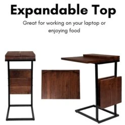 BIRDROCK HOME Acacia Wood Expandable C Shaped Side Table With Magazine Rack, Phone & Tablet Stand -Baxton Studio Store GUEST b4b8535d 0170 4c6e 86de d019ac436683