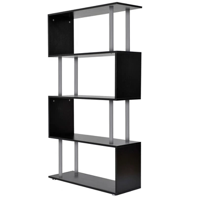 HomCom Modern S-Shaped 5 Tier Room Dividing Bookcase Wooden Storage Display Stand Shelf - Black 5 HomCom Modern S-Shaped 5 Tier Room Dividing Bookcase Wooden Storage Display Stand Shelf - Black - Image 3