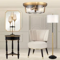 55 Downing Street Modern Luxe Wood Round Accent Side End Table 18 1/4" Wide With Shelf Black Gold For Living Room Home House -Baxton Studio Store GUEST b8643609 440f 4745 8ca2 df64f08a588b