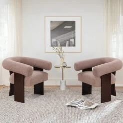 Cheryl Set Of 2 Teddy Velvet 23.2" Wider Seat And Backrest Upholstered With Rubberwood Legs Curved Wishbone Frame Accent Chair-Maison Boucle -Baxton Studio Store GUEST b87856ba 9a01 4311 81f3 c33cd4324931