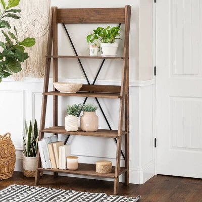 68.25" Boho 4 Tier Solid Wood Ladder Bookshelf Plant Stand - Saracina Home 4 68.25" Boho 4 Tier Solid Wood Ladder Bookshelf Plant Stand - Saracina Home - Image 2