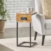 Oceola Modern Industrial Handcrafted Mango Wood C Shaped Side Table With Charging Port Natural/Black - Christopher Knight Home -Baxton Studio Store GUEST bb6873fd ba4c 417e 856d cace8a3369a5