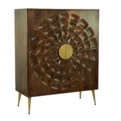 Contemporary Carved Mango Wood Cabinet Brown - Olivia & May