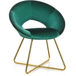 Costway Modern Velvet Accent Chair Upholstered Vanity Chair W/Golden Metal Leg PinkDark GreenGrey -Baxton Studio Store GUEST c24f4a26 91e4 4679 987b c4ad0a5986e0