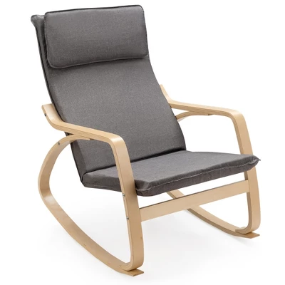 Costway Modern Bentwood Rocking Chair Fabric Upholstered Relax Rocker Lounge Chair GrayBeige 13 Costway Modern Bentwood Rocking Chair Fabric Upholstered Relax Rocker Lounge Chair GrayBeige - Image 11