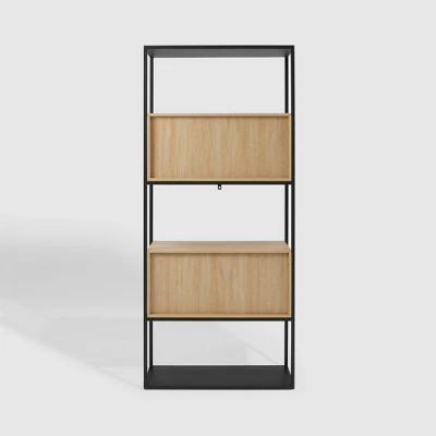 75" Modern Reeded Door Storage Bookshelf Coastal Oak/Black - Saracina Home 6 75" Modern Reeded Door Storage Bookshelf Coastal Oak/Black - Saracina Home - Image 4