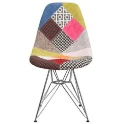 Emma And Oliver Milan Patchwork Fabric Chair With Chrome Base -Baxton Studio Store GUEST c36435e0 d28c 4f58 89fa 87c3a8e2cd39