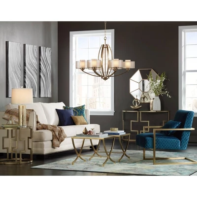 Uttermost Traditional Iron Accent Side End Table 23 3/4" X 14" With Shelf Antiqued Gold Leaf Clear Glass For Living Room Bedroom 4 Uttermost Traditional Iron Accent Side End Table 23 3/4" X 14" With Shelf Antiqued Gold Leaf Clear Glass For Living Room Bedroom - Image 2