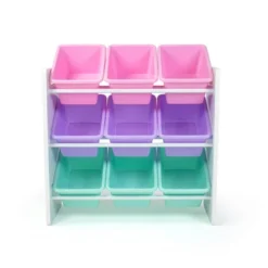 9 Bin Toy Storage Organizer With Chalkboard Side Panel White - Humble Crew