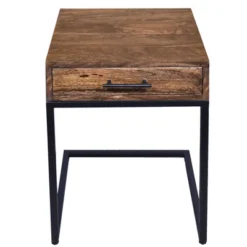 Mango Wood Side Table With Drawer And Cantilever Iron Base Brown/Black - The Urban Port -Baxton Studio Store GUEST c74953fe 4c3a 45f2 8996 14034eff62c0