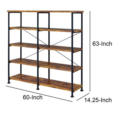 63" Industrial 4 Tier Bookshelf With Particleboard And Metal Frame - Benzara 8 63" Industrial 4 Tier Bookshelf With Particleboard And Metal Frame - Benzara - Image 6