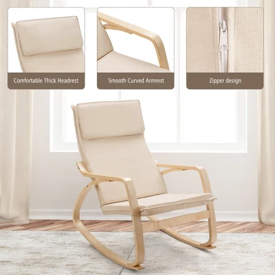 Costway Modern Bentwood Rocking Chair Fabric Upholstered Relax Rocker Lounge Chair GrayBeige 9 Costway Modern Bentwood Rocking Chair Fabric Upholstered Relax Rocker Lounge Chair GrayBeige - Image 7