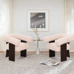 Cheryl Set Of 2 Teddy Velvet 23.2" Wider Seat And Backrest Upholstered With Rubberwood Legs Curved Wishbone Frame Accent Chair-Maison Boucle -Baxton Studio Store GUEST cbb41d9e 4fe3 42af 8c16 a61394647e16