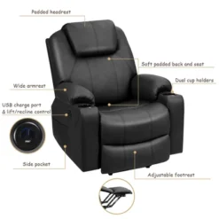 Costway Electric Recliner Chair Massage Sofa Leather W/ USB Charge Port BrownBlack 20 Costway Electric Recliner Chair Massage Sofa Leather W/ USB Charge Port BrownBlack -Baxton Studio Store GUEST cd9aea2f 0534 4659 82fb 6705aac8421f