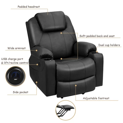 Costway Electric Recliner Chair Massage Sofa Leather W/ USB Charge Port BrownBlack 10 Costway Electric Recliner Chair Massage Sofa Leather W/ USB Charge Port BrownBlack - Image 8