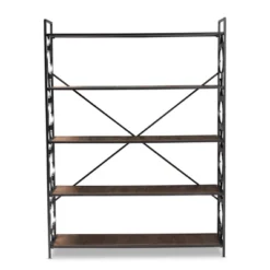 65" 5 Shelf Mirna Iron & Natural Oak Wood Quatrefoil Accent Bookshelf Brown/Black - Baxton Studio 15 65" 5 Shelf Mirna Iron & Natural Oak Wood Quatrefoil Accent Bookshelf Brown/Black - Baxton Studio -Baxton Studio Store GUEST cfabb5e0 72ee 4eef 867c 19878e994bb9