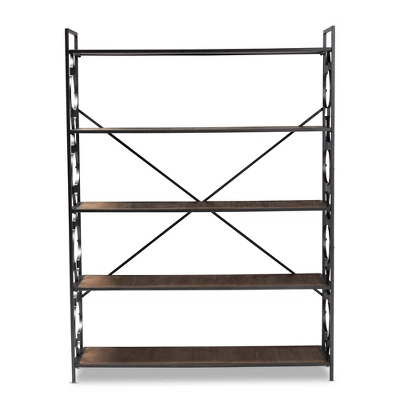 65" 5 Shelf Mirna Iron & Natural Oak Wood Quatrefoil Accent Bookshelf Brown/Black - Baxton Studio 9 65" 5 Shelf Mirna Iron & Natural Oak Wood Quatrefoil Accent Bookshelf Brown/Black - Baxton Studio - Image 7