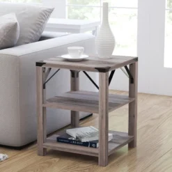 Merrick Lane Modern Farmhouse Engineered Wood End Table With Two Tiered Shelving And Powder Coated Steel Accents