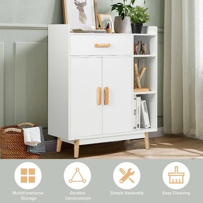 Costway Floor Storage Cabinet Free Standing Cupboard Chest W/1 Drawer 2 Doors 3 Shelves 8 Costway Floor Storage Cabinet Free Standing Cupboard Chest W/1 Drawer 2 Doors 3 Shelves - Image 6