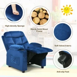 Costway Kids Youth Recliner Chair Velvet Fabric W/Cup Holder & Side Pocket Blue/Pink -Baxton Studio Store GUEST d2f850bc 0e78 4f8b bbb5 e59d03619cb1