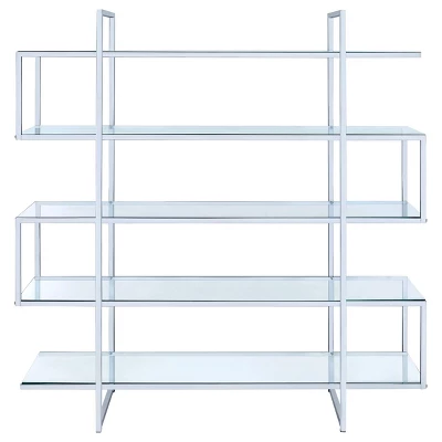 63" Contemporary 5 Shelf Zig Zag Bookcase With Glass Shelves Chrome - Coaster 4 63" Contemporary 5 Shelf Zig Zag Bookcase With Glass Shelves Chrome - Coaster - Image 2