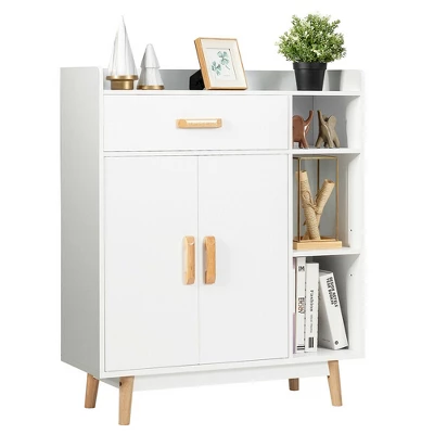 Costway Floor Storage Cabinet Free Standing Cupboard Chest W/1 Drawer 2 Doors 3 Shelves 7 Costway Floor Storage Cabinet Free Standing Cupboard Chest W/1 Drawer 2 Doors 3 Shelves - Image 5