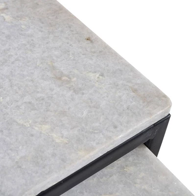 Coast To Coast Ponga 23"W Black Powder Iron And White Marble Nesting Tables Set Of 3 3 Coast To Coast Ponga 23"W Black Powder Iron And White Marble Nesting Tables Set Of 3