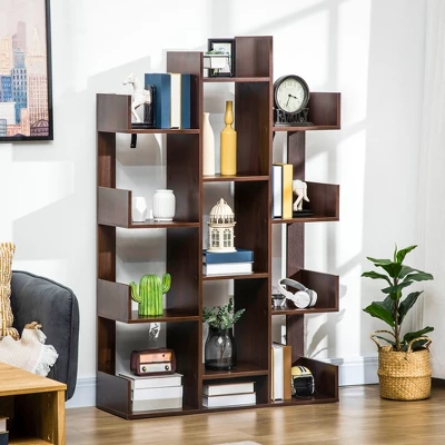 HOMCOM Tree Bookshelf, Modern Freestanding Bookcase With 13 Open Shelves, Display Unit For Living Room, Study, Or Office, Brown 4 HOMCOM Tree Bookshelf, Modern Freestanding Bookcase With 13 Open Shelves, Display Unit For Living Room, Study, Or Office, Brown - Image 2