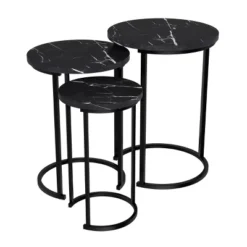 Hastings Home End Tables With Faux Marble Top And Black Metal Base Nesting Tables, Black, Set Of 3 -Baxton Studio Store GUEST d957dc8a 8e89 4ca5 a76d 5ec5fa63a3db