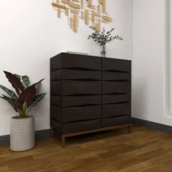 Contemporary Bold Facet Carved Wood Side Cabinet Brown - Olivia & May -Baxton Studio Store GUEST d9a3f0f4 04f8 4e73 a00f 4207a78fc065