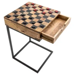 Plow & Hearth - Checkerboard Pull-Up Side Table With Game Pieces