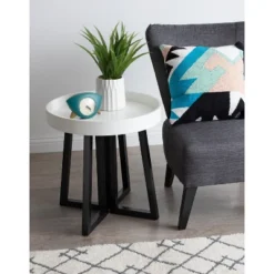 Kate And Laurel Avery Round Wood Side Table, 20x20x20, Black And White -Baxton Studio Store GUEST da48b69c 9cfd 4094 aa12 9fbb7694e2d6