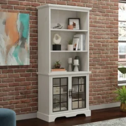 72" Carolina Grove 5 Shelf Library Bookcase With Doors Winter Oak -Sauder