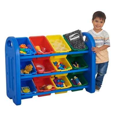 ECR4Kids 3-Tier Organizer With Bins, Toy Storage, Blue, Assorted 4 ECR4Kids 3-Tier Organizer With Bins, Toy Storage, Blue, Assorted - Image 2
