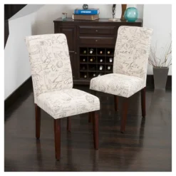 Set Of 2 French Handwriting Linen Dining Chair Beige - Christopher Knight Home -Baxton Studio Store GUEST dda1570f 0bac 405f 9a95 30539fa5e175