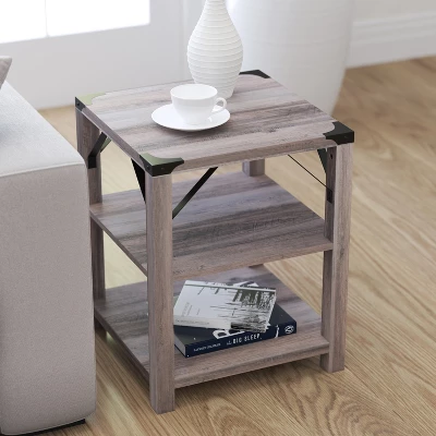 Merrick Lane Modern Farmhouse Engineered Wood End Table With Two Tiered Shelving And Powder Coated Steel Accents 5 Merrick Lane Modern Farmhouse Engineered Wood End Table With Two Tiered Shelving And Powder Coated Steel Accents - Image 3