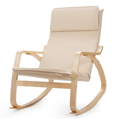 Costway Modern Bentwood Rocking Chair Fabric Upholstered Relax Rocker Lounge Chair GrayBeige 10 Costway Modern Bentwood Rocking Chair Fabric Upholstered Relax Rocker Lounge Chair GrayBeige - Image 8
