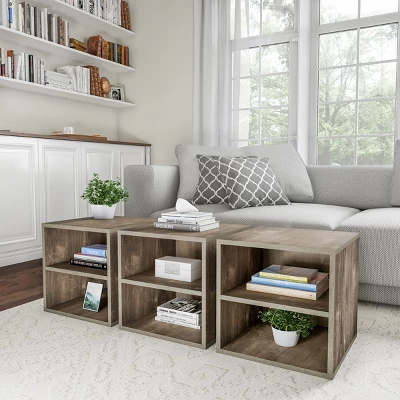 End Table - Stackable Contemporary Minimalist Modular Cube Accent Table Double Shelves For Bedroom, Living Room Or Office By Hastings Home (Gray) 6 End Table - Stackable Contemporary Minimalist Modular Cube Accent Table Double Shelves For Bedroom, Living Room Or Office By Hastings Home (Gray) - Image 4