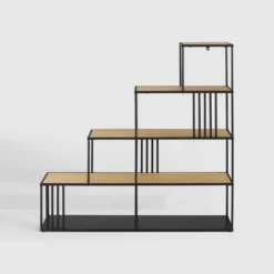 55.5" Modern 4 Shelf With Metal Bar Room Divider Bookcase Coastal Oak/Black - Saracina Home 13 55.5" Modern 4 Shelf With Metal Bar Room Divider Bookcase Coastal Oak/Black - Saracina Home -Baxton Studio Store GUEST e2b6c1ac 89cc 4599 81cf 4c065be0aa23