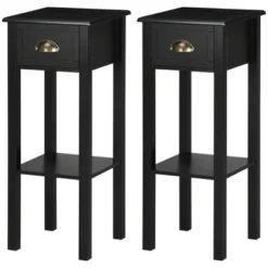 HOMCOM 2-Tier Side Table With Drawer, Narrow End Table With Bottom Shelf, For Living Room Or Bedroom, Set Of 2, Black -Baxton Studio Store GUEST e3f379be 0b9d 43b4 80ce b6c07b003ca7