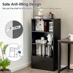 Costway 48'' Tall 4-tier Storage Shelf Wood Bookcase W/Drawer Home Organizer Display Rack 17 Costway 48'' Tall 4-tier Storage Shelf Wood Bookcase W/Drawer Home Organizer Display Rack -Baxton Studio Store GUEST e4b20ac2 b393 4145 809a 52aee3a956d9