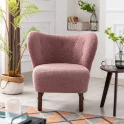 Cindy 30.70" Wide Faux Shearling Upholstered Wingback Tufted Thick Seat Cushion With Solid Wood-Maison Boucle -Baxton Studio Store GUEST e5dceef1 dffd 49c2 83fd 8ceb93326c8f